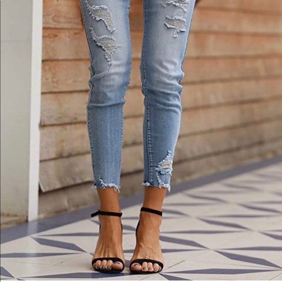 Ripped Distressed Destroyed Skinny blue Jeans - Picture 4 of 10
